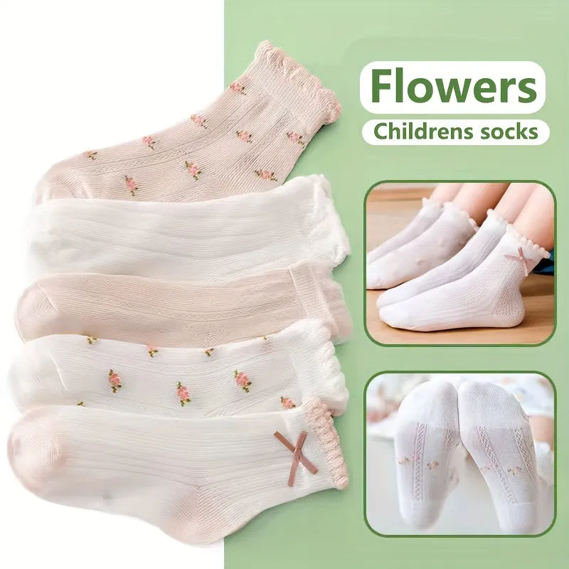 10 Pairs of Adorable Cartoon Patterned Ankle Socks - Soft, Breathable, Comfy, and Moisture-Wicking for Girls Spring and Summer Wear - Cotton Blend, Knit Fabric, Low-Cut Design