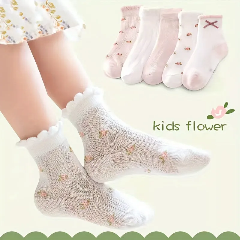 10 Pairs of Adorable Cartoon Patterned Ankle Socks - Soft, Breathable, Comfy, and Moisture-Wicking for Girls Spring and Summer Wear - Cotton Blend, Knit Fabric, Low-Cut Design