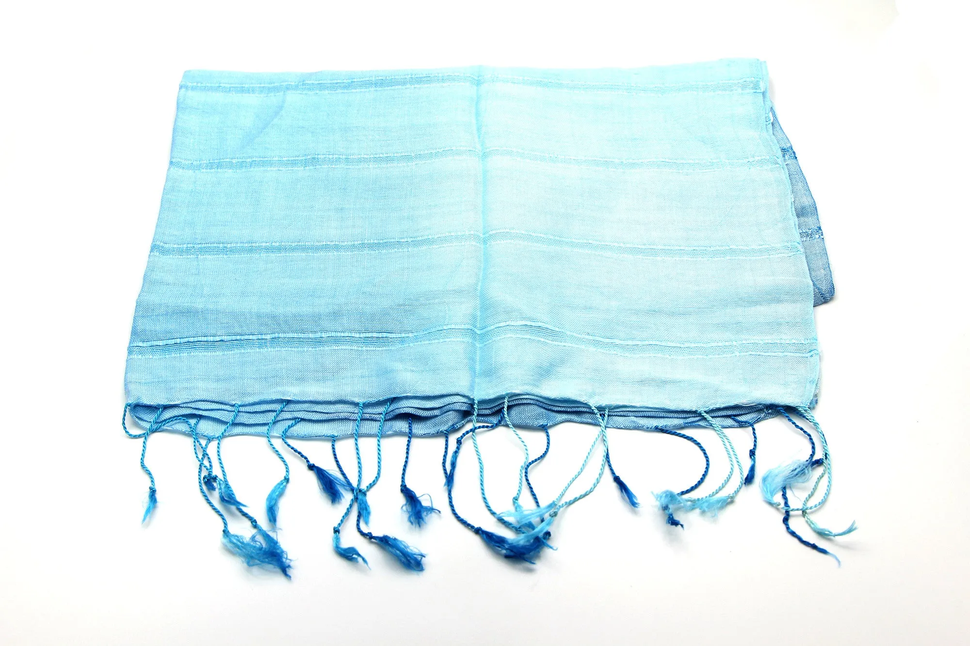 100% Fair Trade Thai Ribbon Style Scarf Shawl Light Blue