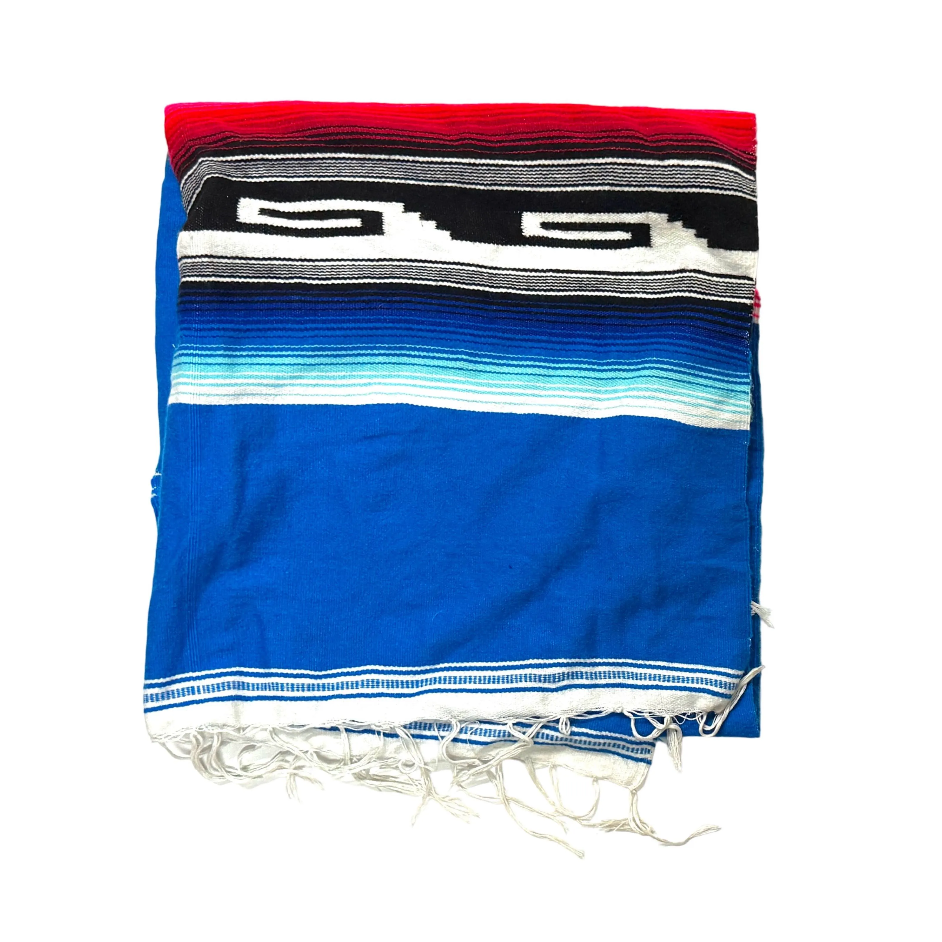 1970’S BLUE PATTERN WOOL 35” X 75” PONCHO BLANKET