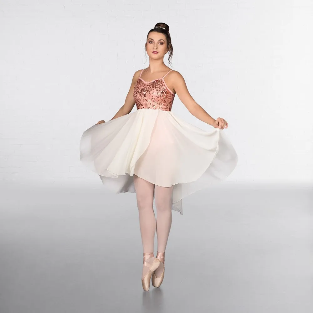 1st Position Pink Sequin Feather Dip Hemmed Lyrical Dress