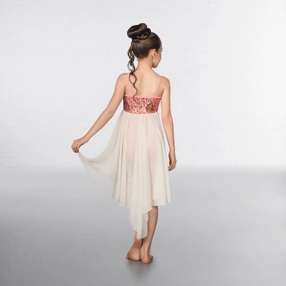 1st Position Pink Sequin Feather Dip Hemmed Lyrical Dress