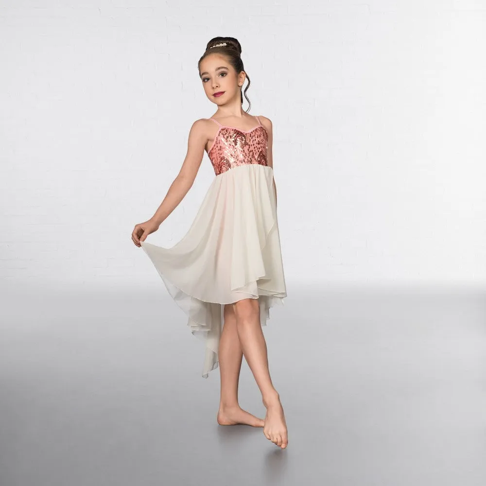 1st Position Pink Sequin Feather Dip Hemmed Lyrical Dress