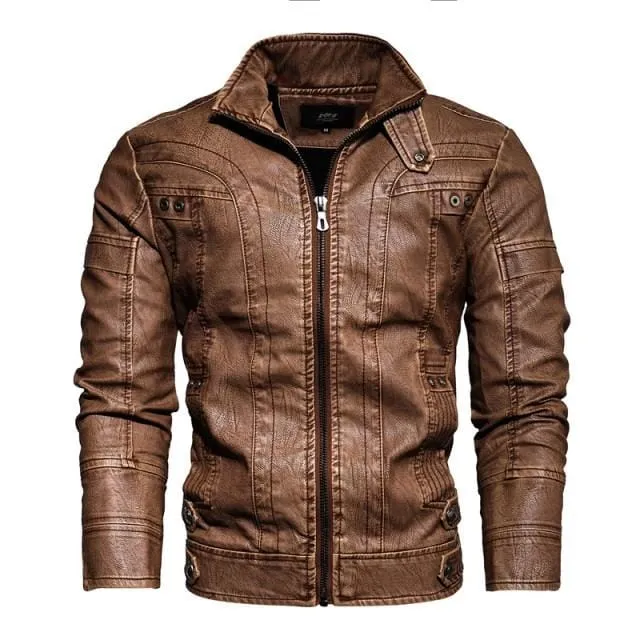 2021 Mens Motorcycle Jacket Autumn Winter Men PU Leather Jackets Casual Embroidery Biker Coat Zipper Fleece Jacket