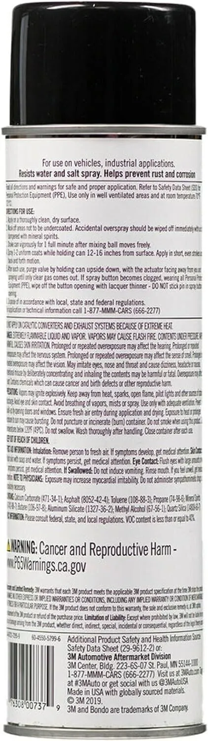 3M 737 18 oz Aerosol Can Of Black Bondo Rubberized Undercoating - Quantity of 3
