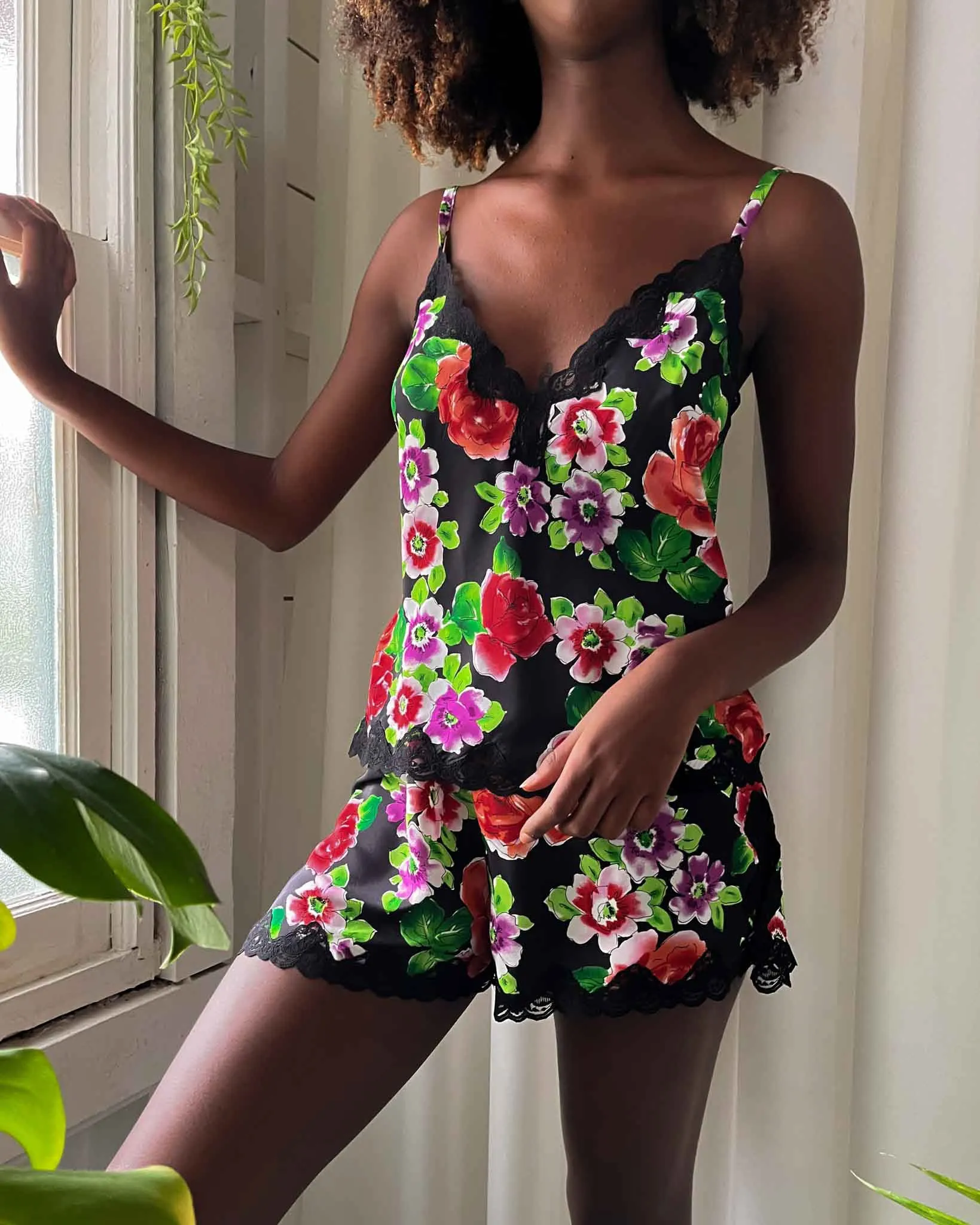 90s Floral Camisole & Shorts Set | M