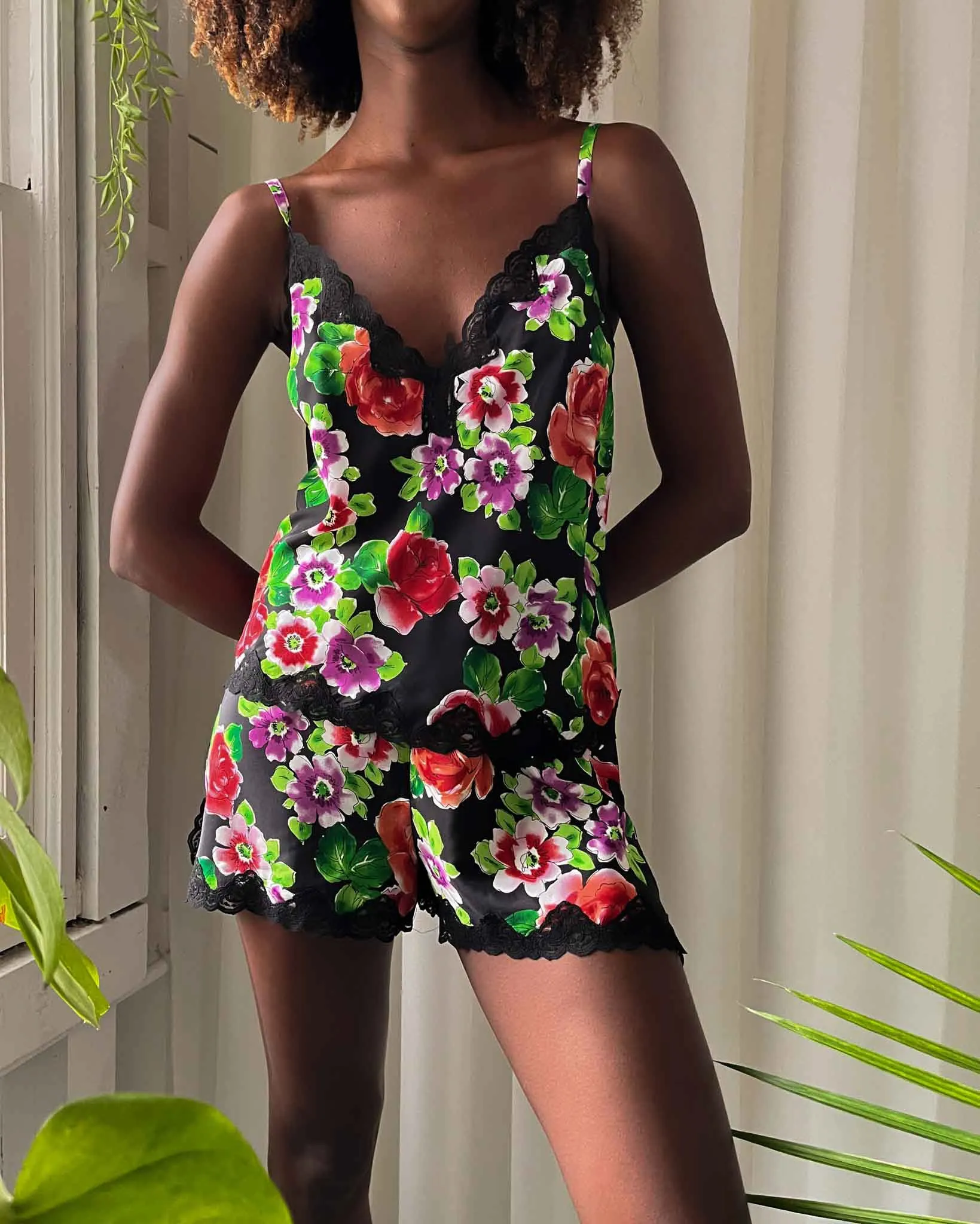 90s Floral Camisole & Shorts Set | M