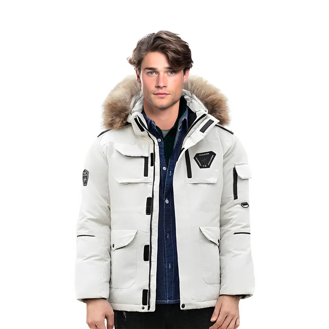 abbee White XL Winter Fur Hooded Down Jacket Stylish Lightweight Quilted Warm Puffer Coat
