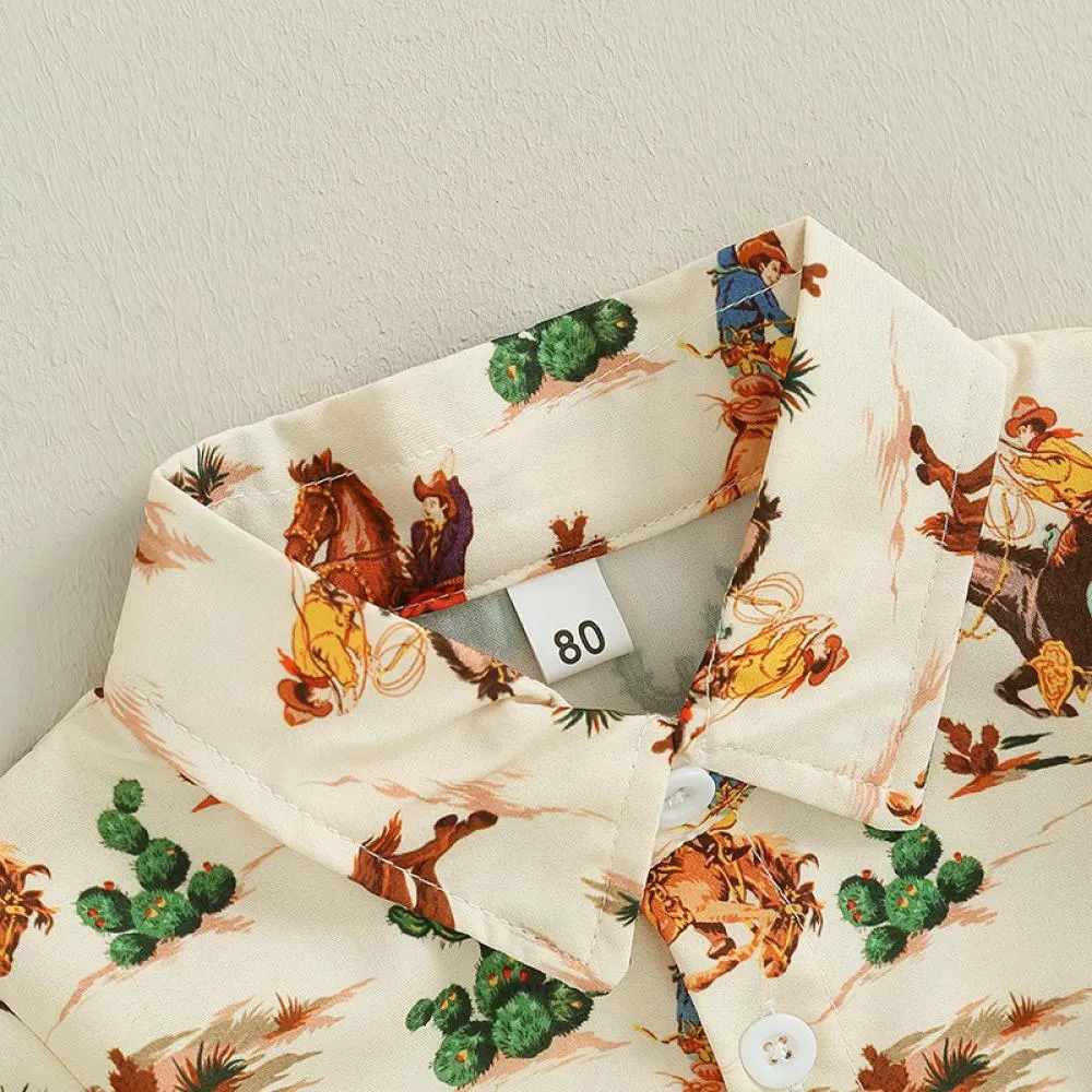 Autumn Boys' Western Cow Print Shirt Children's Long Sleeve Lapel Single breasted Shirt Baby Wholesale Clothing