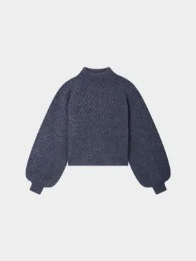 Basketweave Turtleneck Sweater-Heathered Navy