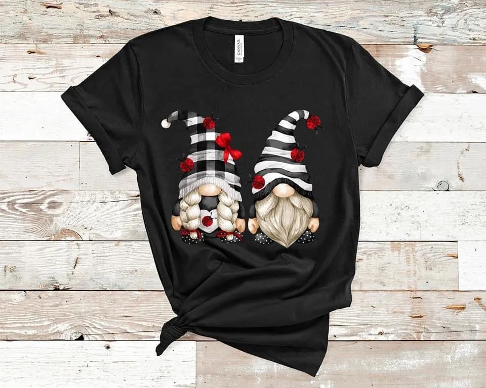 Black & White Hatted Gnomes with Lady Bug T-shirt