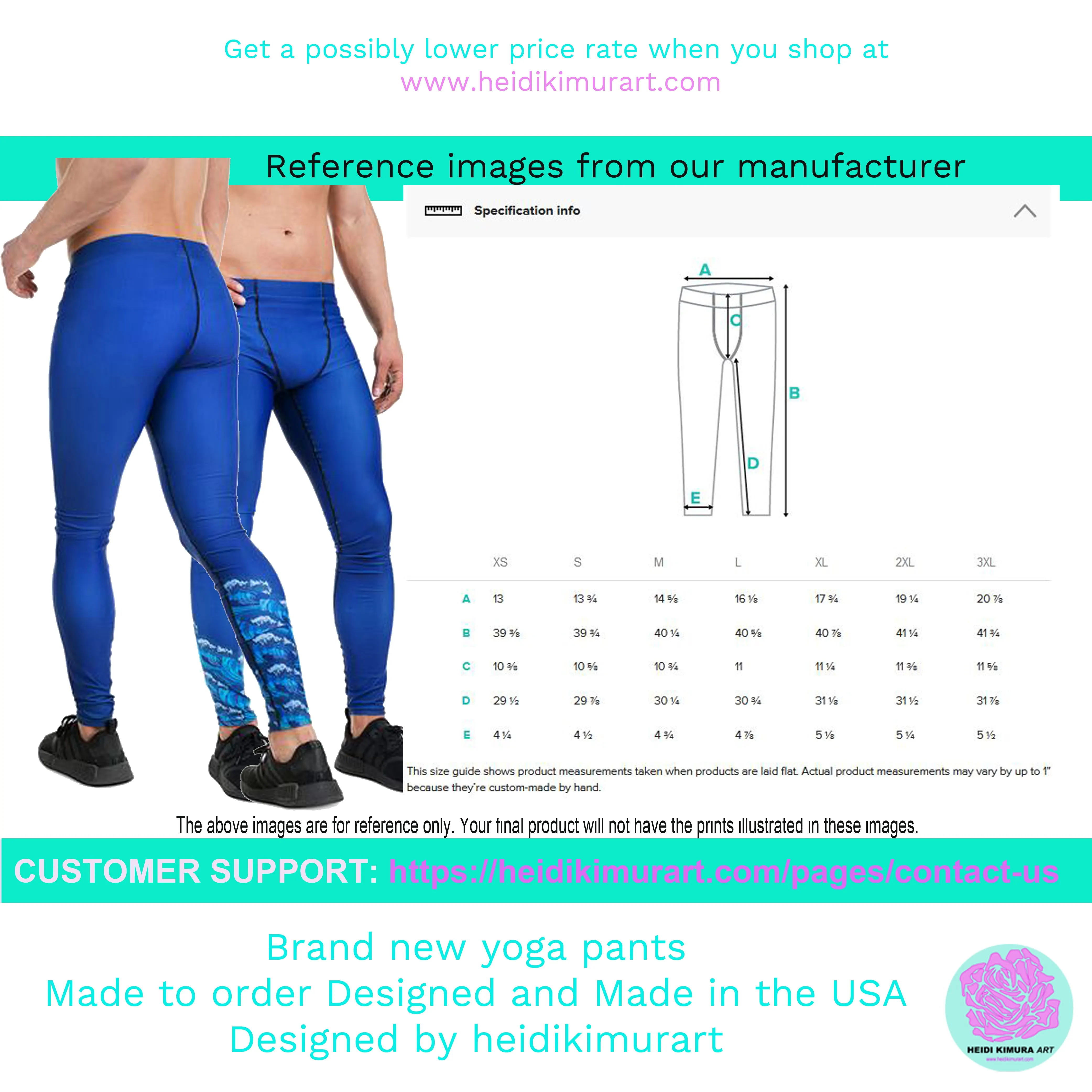 Black Blue Curvy Men's Leggings, Great Wave Abstract Pattern Yoga Leggings-Made In USA/EU/MX