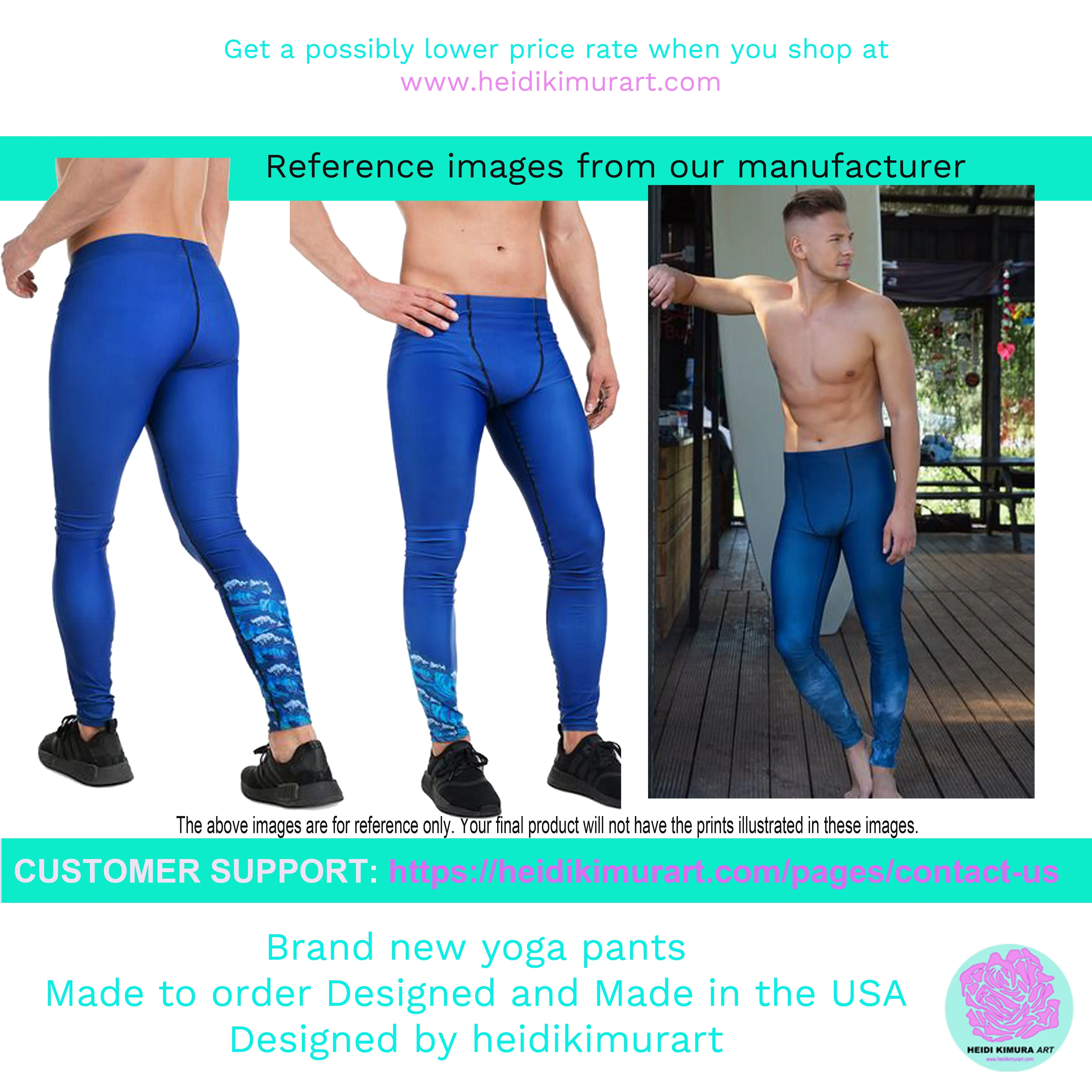 Black Blue Curvy Men's Leggings, Great Wave Abstract Pattern Yoga Leggings-Made In USA/EU/MX