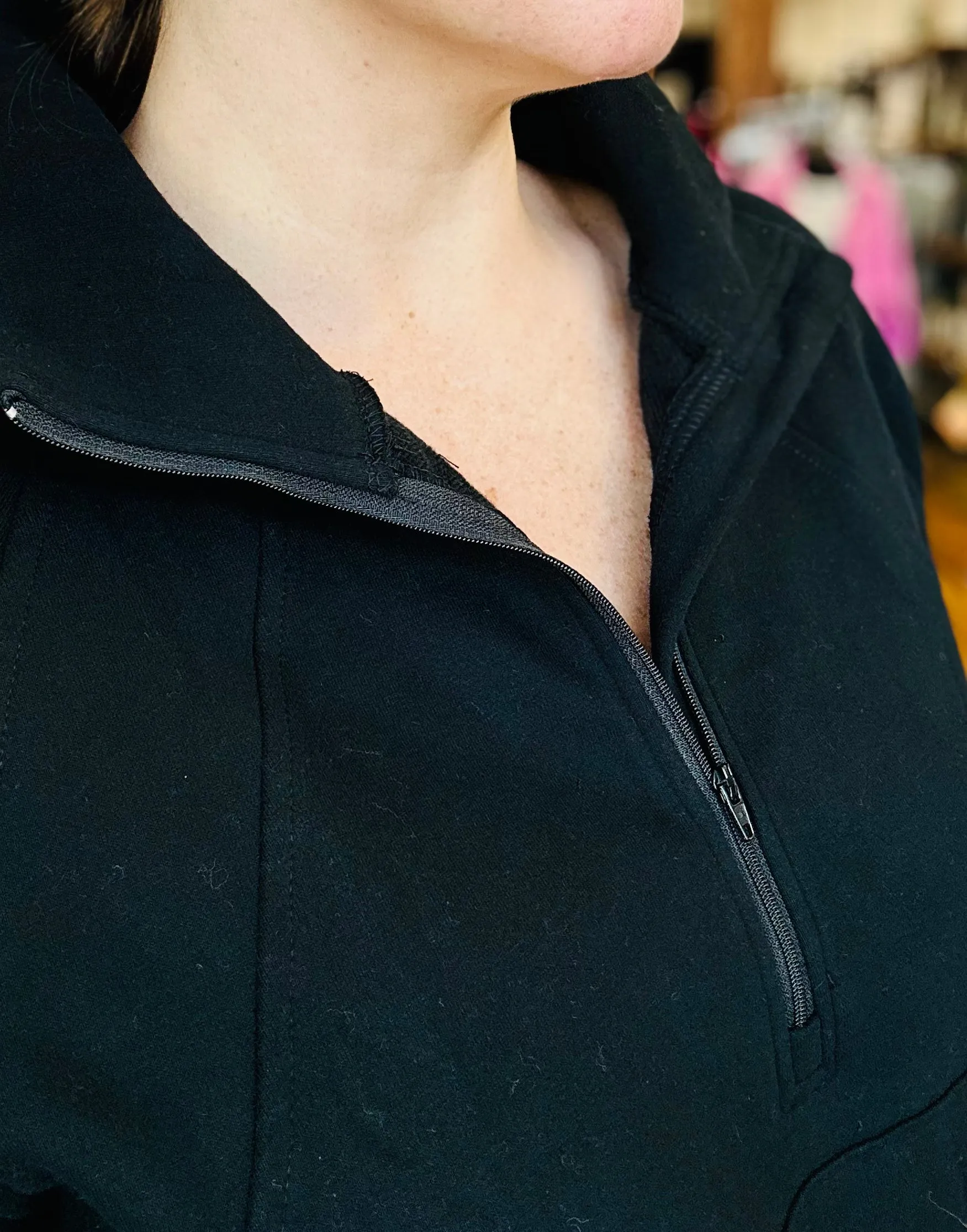 Black Half Zip Collared Pullover