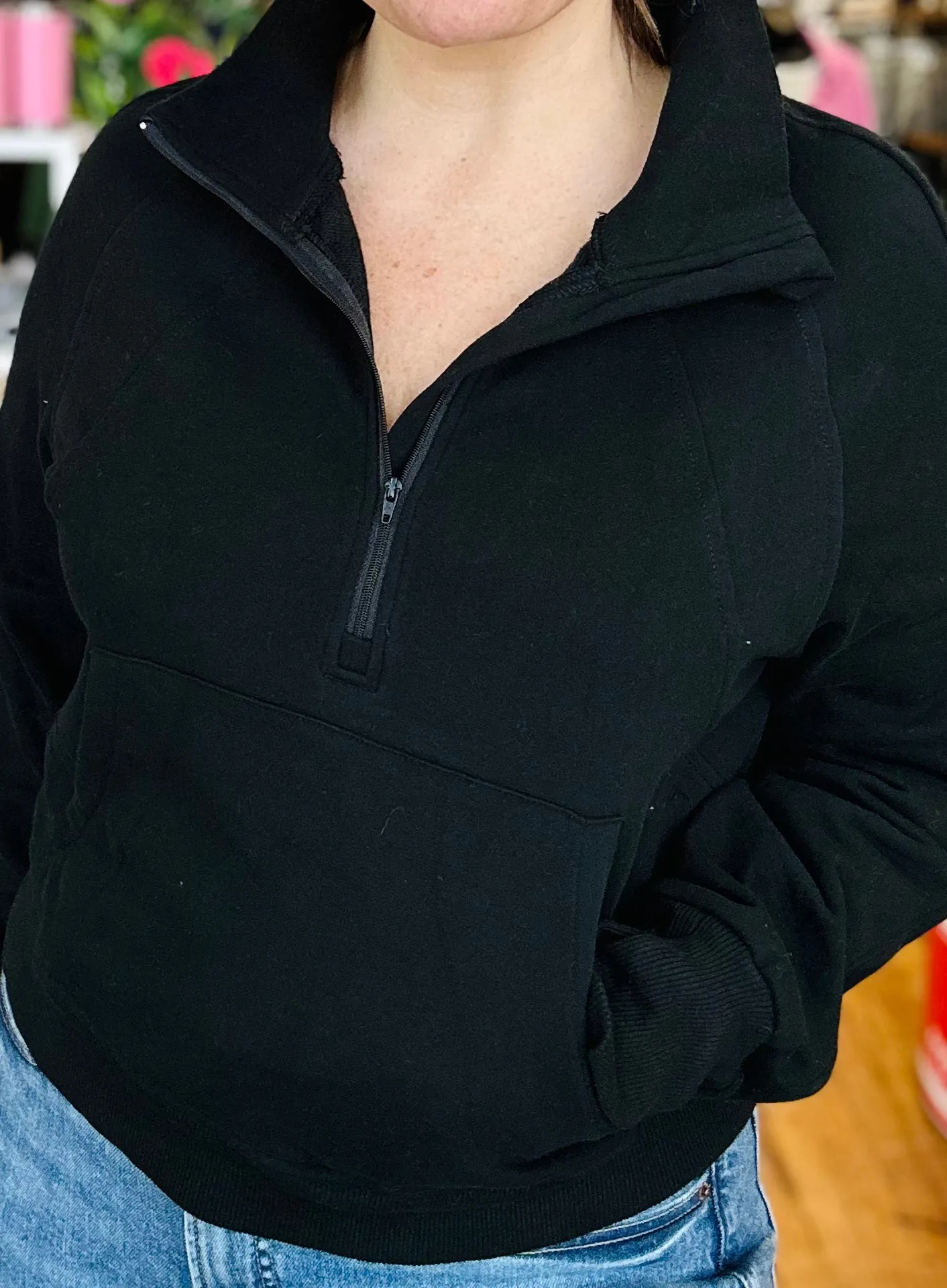 Black Half Zip Collared Pullover