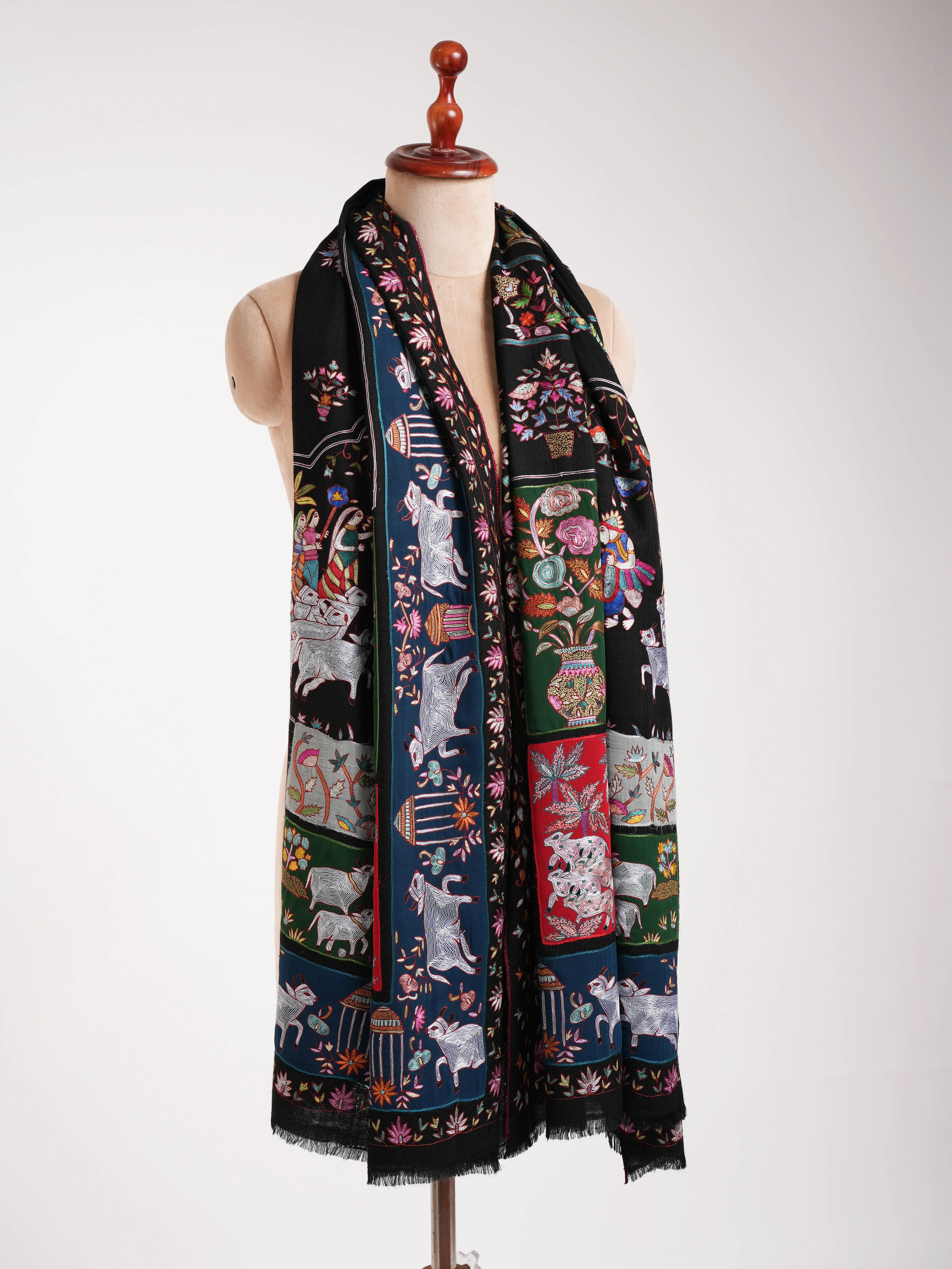Black Indian Pashmina Shawl with Art Silk Embroidery