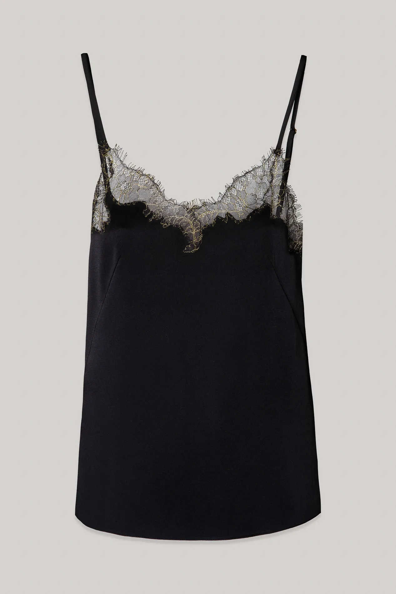Black Lace Insertions Satin Camisole Top