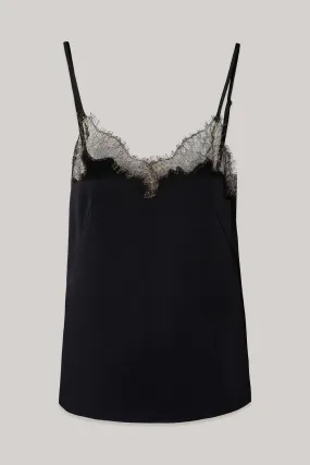 Black Lace Insertions Satin Camisole Top