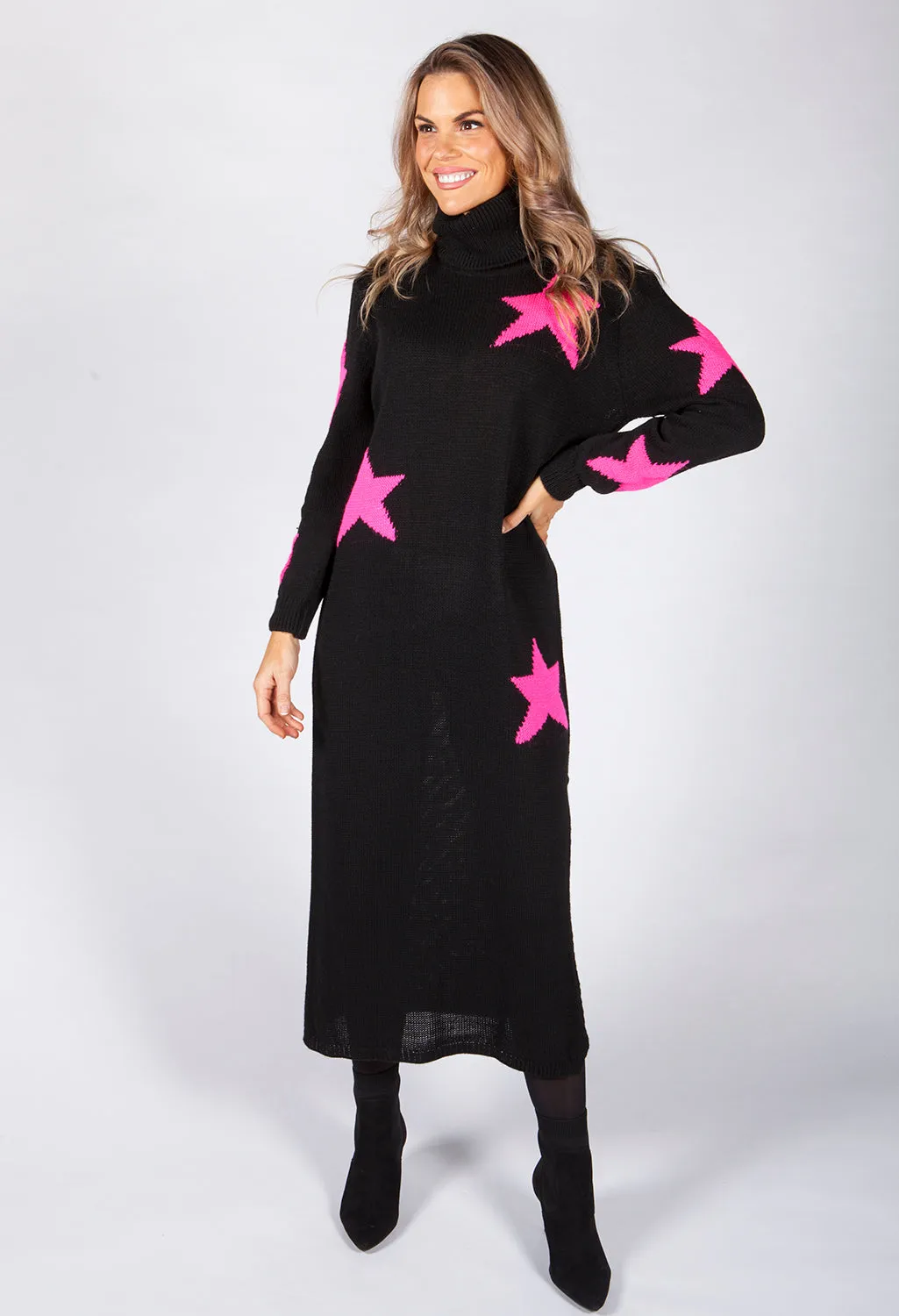 Black Star Knit Midi Dress