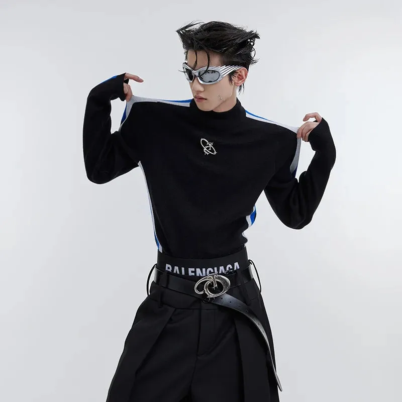 Black Striped Sleeve Polyester Sweater
