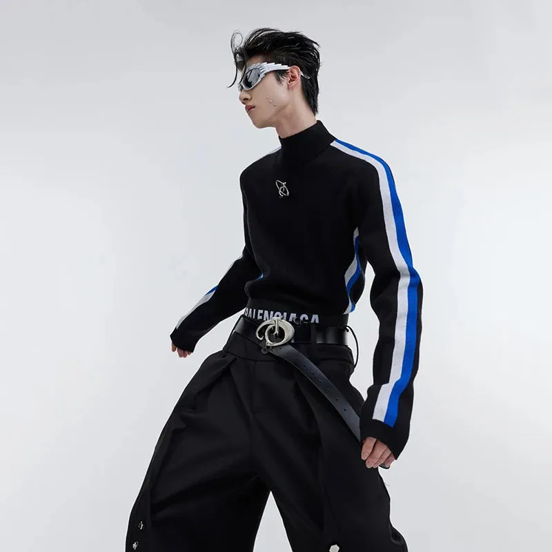 Black Striped Sleeve Polyester Sweater