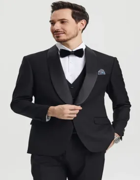 Black Tuxedo - Mens Wedding Suit Vested One Button - Black Prom Suit