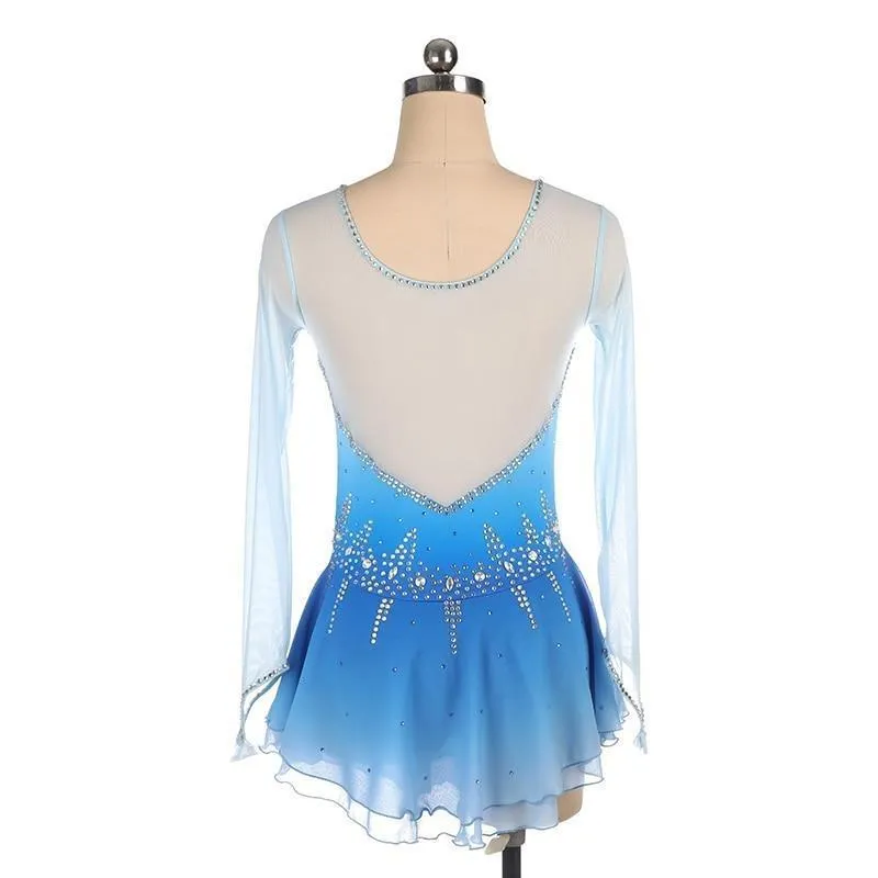 Blue Ombre Competition Figure Skating Dress Mesh Sleeves BSU2682.8