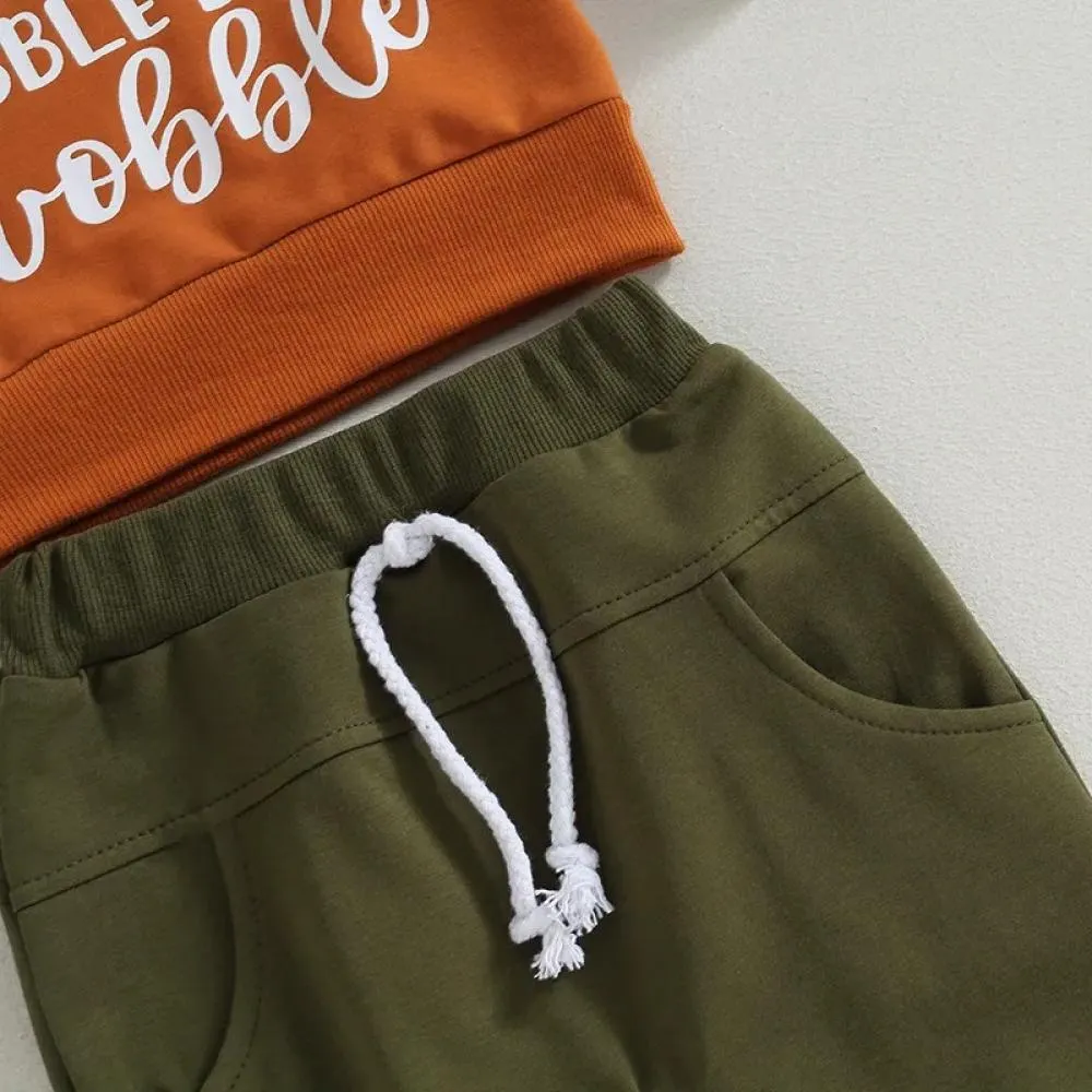 Boys' Thanksgiving Letter Print Long Sleeve Set Cheap Baby Clothes Wholesale