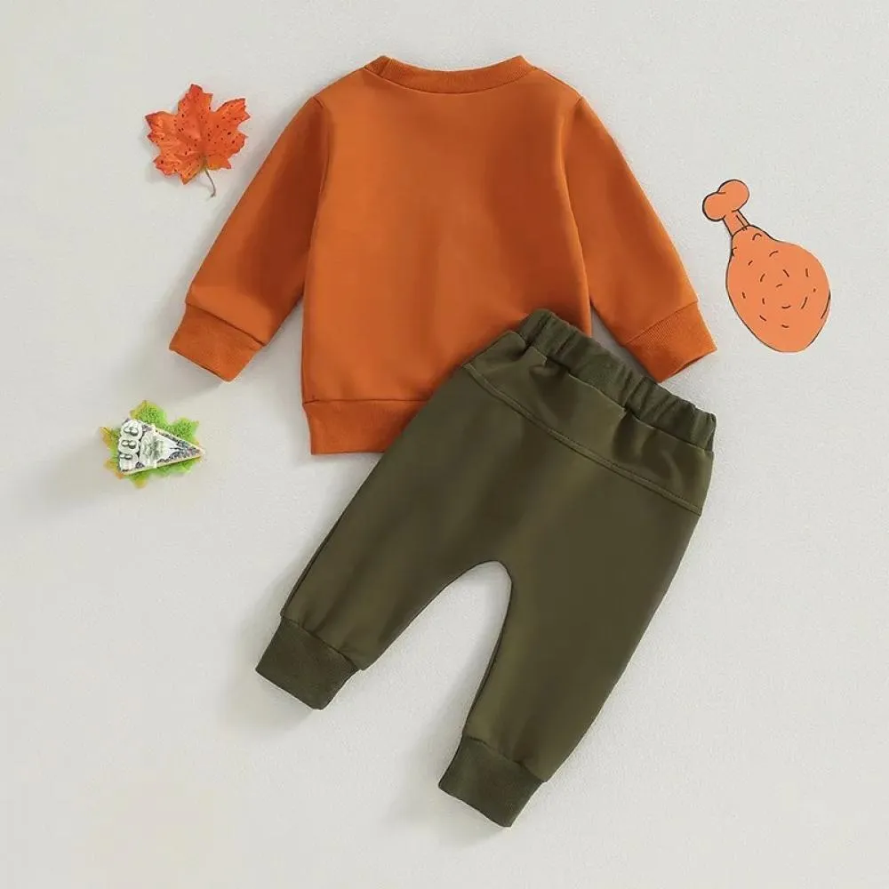 Boys' Thanksgiving Letter Print Long Sleeve Set Cheap Baby Clothes Wholesale