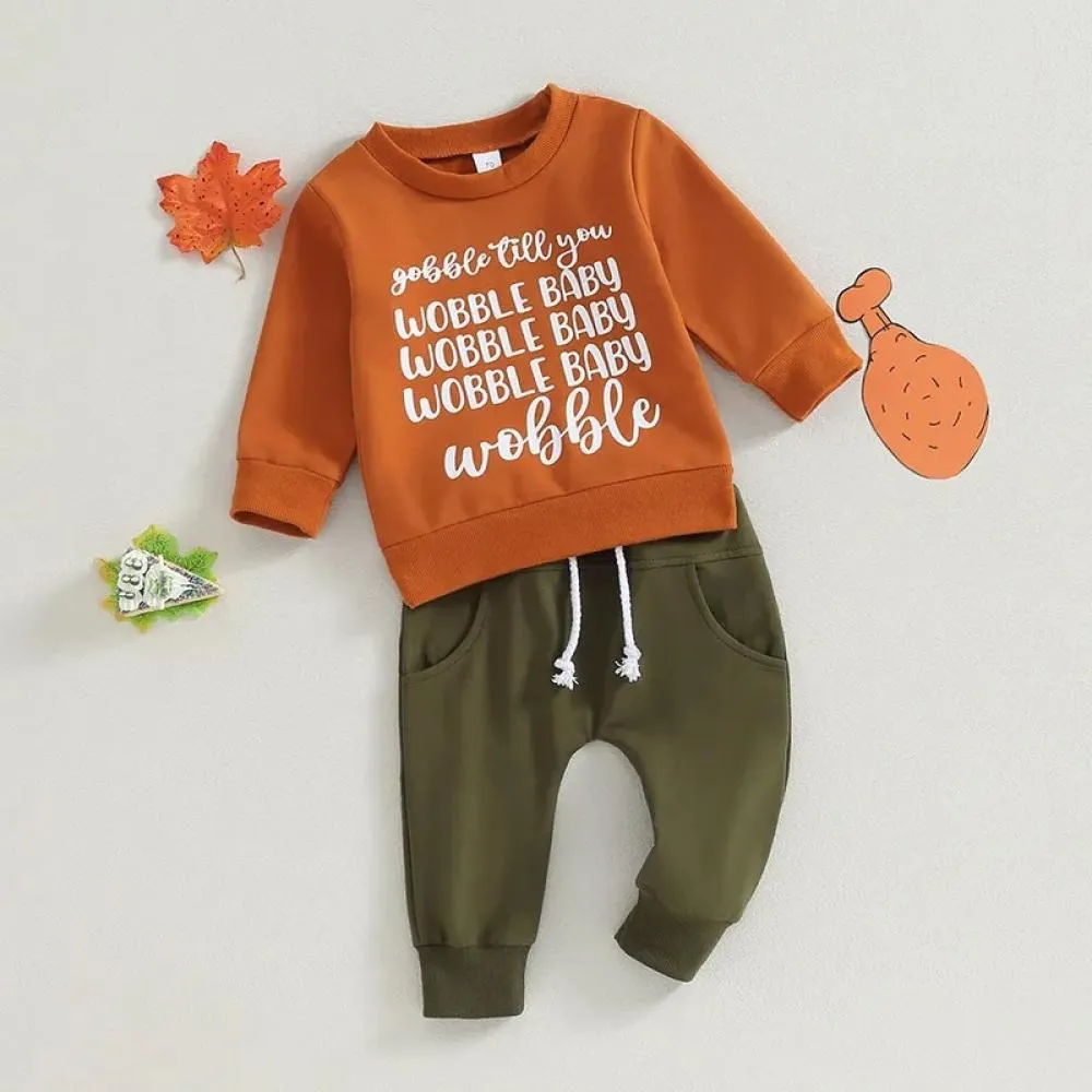 Boys' Thanksgiving Letter Print Long Sleeve Set Cheap Baby Clothes Wholesale