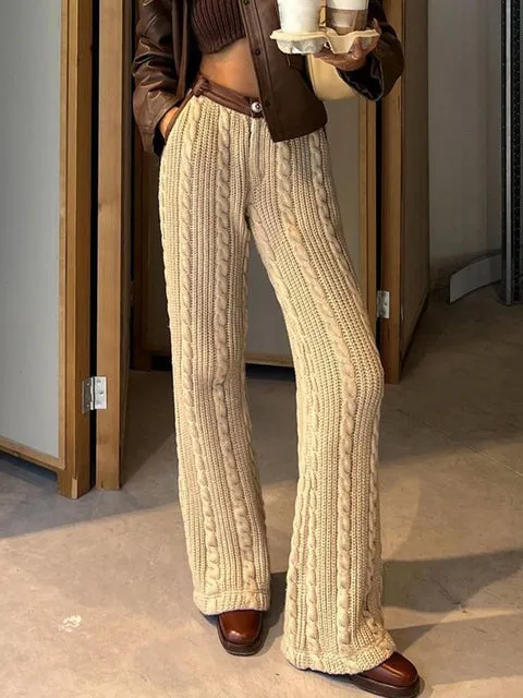 Cable Sweater Pants Loose Basic Solid Knitted Pants Casual