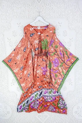 Cassandra Maxi Kaftan - Shimmering Copper Jacquard - Vintage Sari - Size L/XL