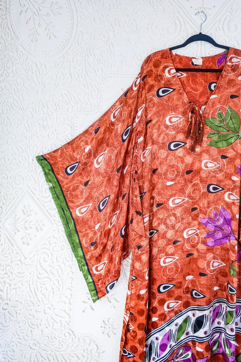 Cassandra Maxi Kaftan - Shimmering Copper Jacquard - Vintage Sari - Size L/XL