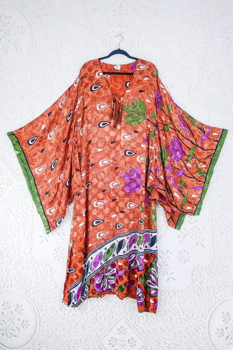 Cassandra Maxi Kaftan - Shimmering Copper Jacquard - Vintage Sari - Size L/XL