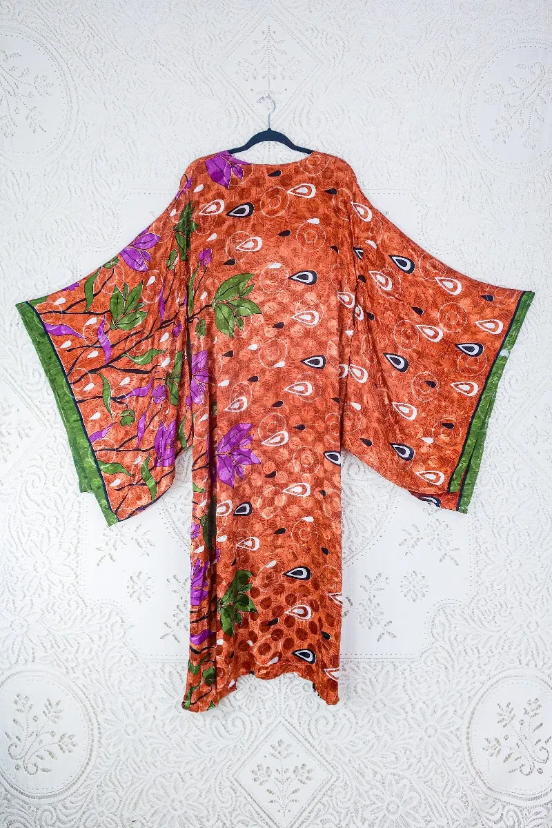 Cassandra Maxi Kaftan - Shimmering Copper Jacquard - Vintage Sari - Size L/XL