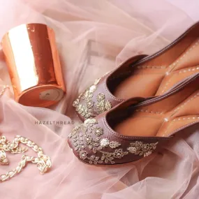 Chocolate Brown Embroidery Juttis