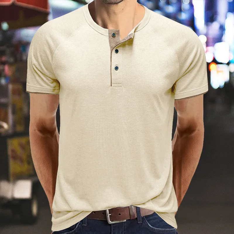 Classic linen shirt for men with long sleeves and v-neck