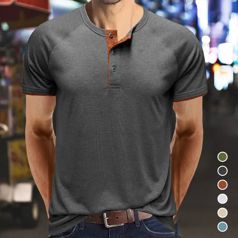 Classic linen shirt for men with long sleeves and v-neck