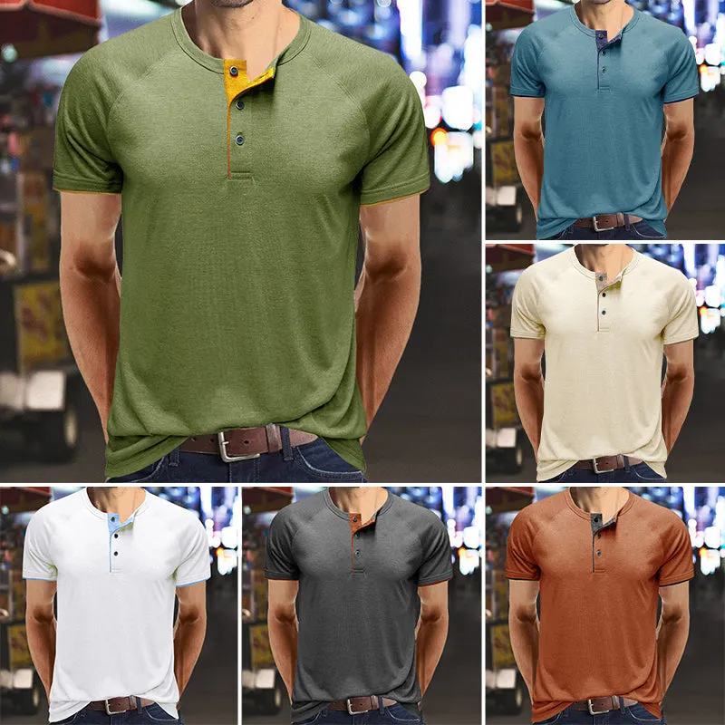 Classic linen shirt for men with long sleeves and v-neck