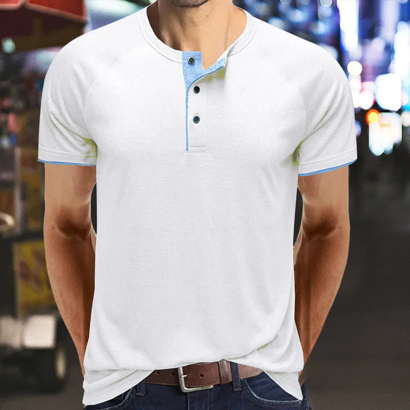 Classic linen shirt for men with long sleeves and v-neck