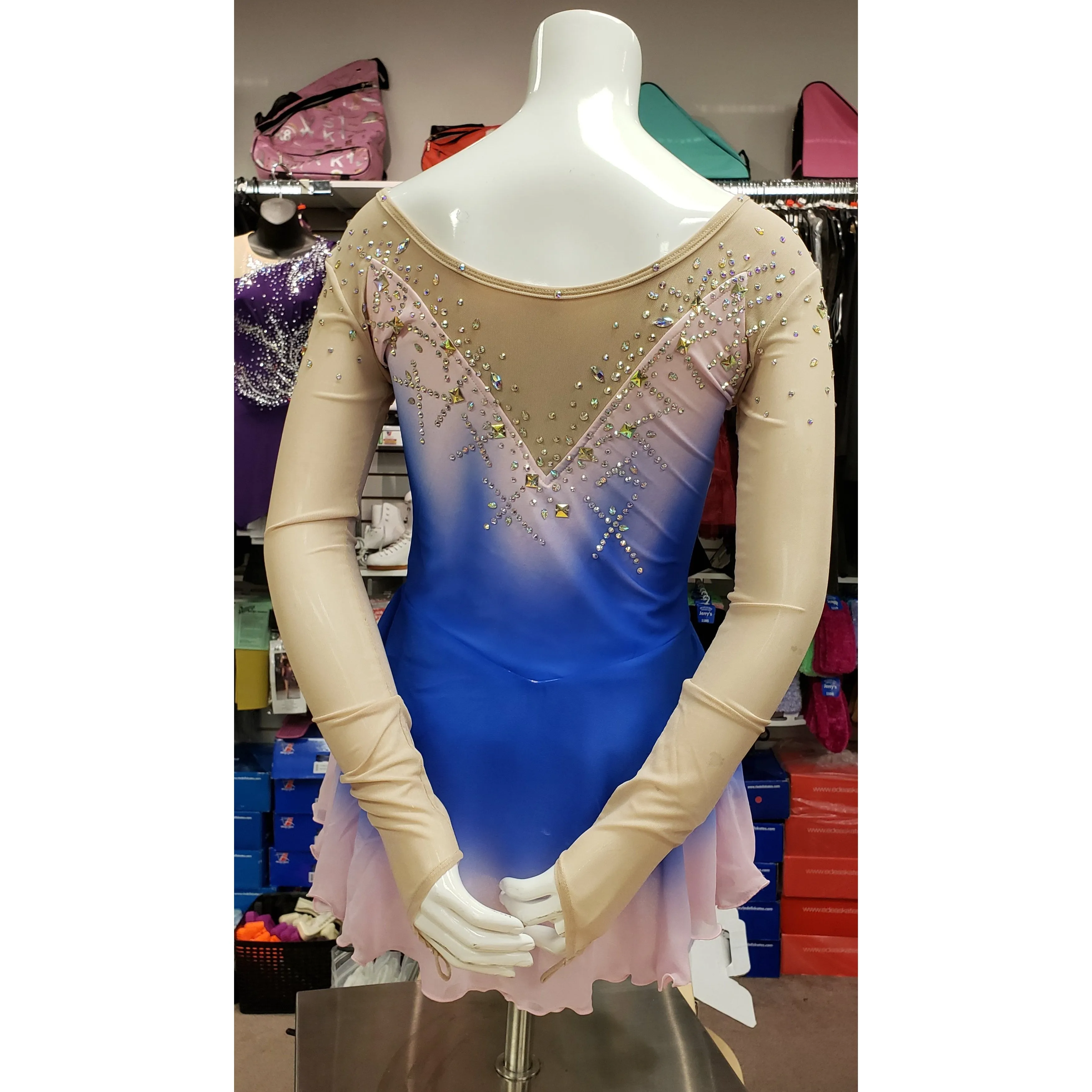 Competition Figure Skating Dress Long Sleeves White Lilac Ombre BSU2020-27.3