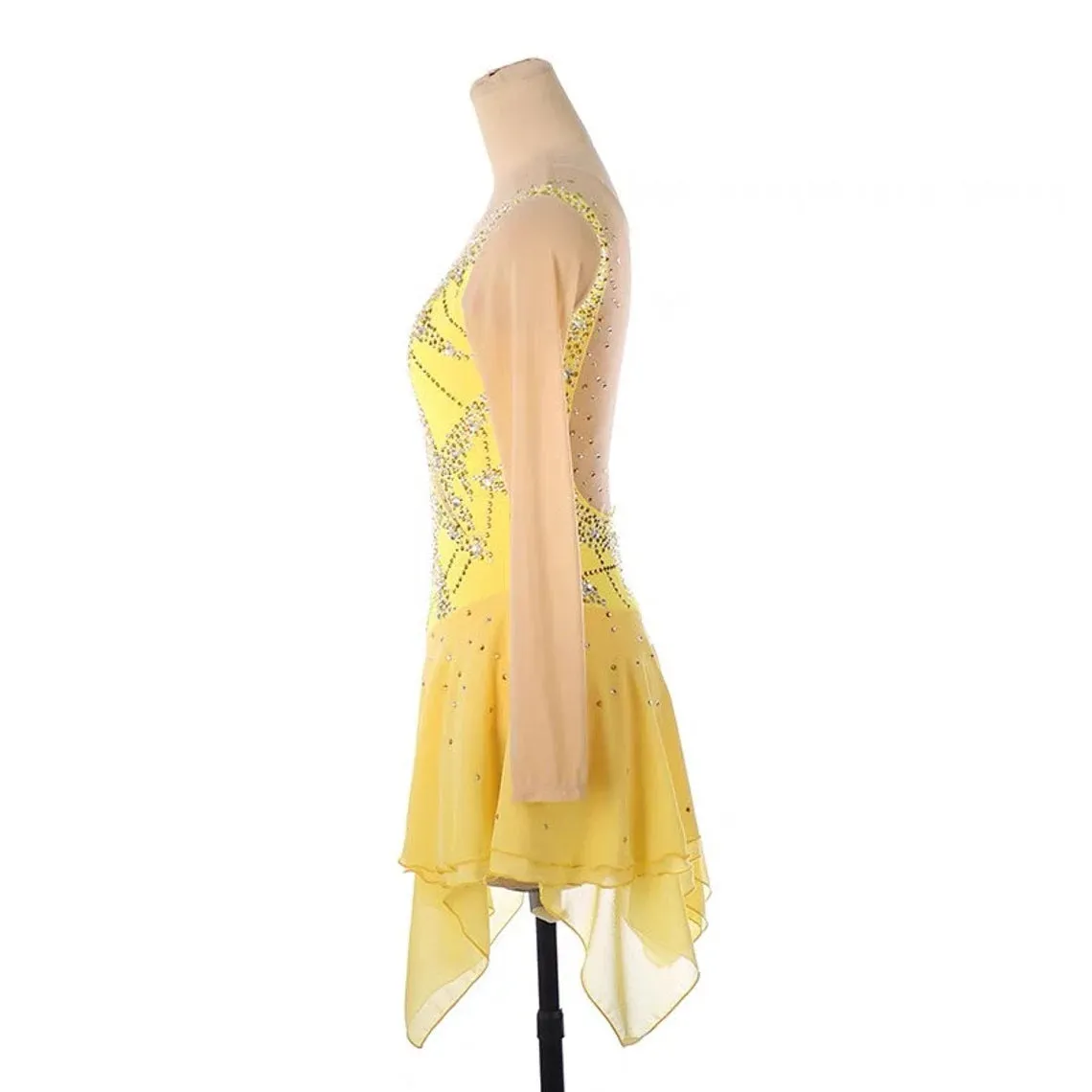 Competition Skating Dress Yellow Asymmetrical Design BSU130666
