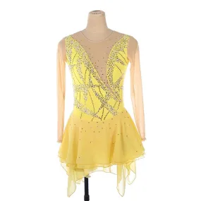 Competition Skating Dress Yellow Asymmetrical Design BSU130666