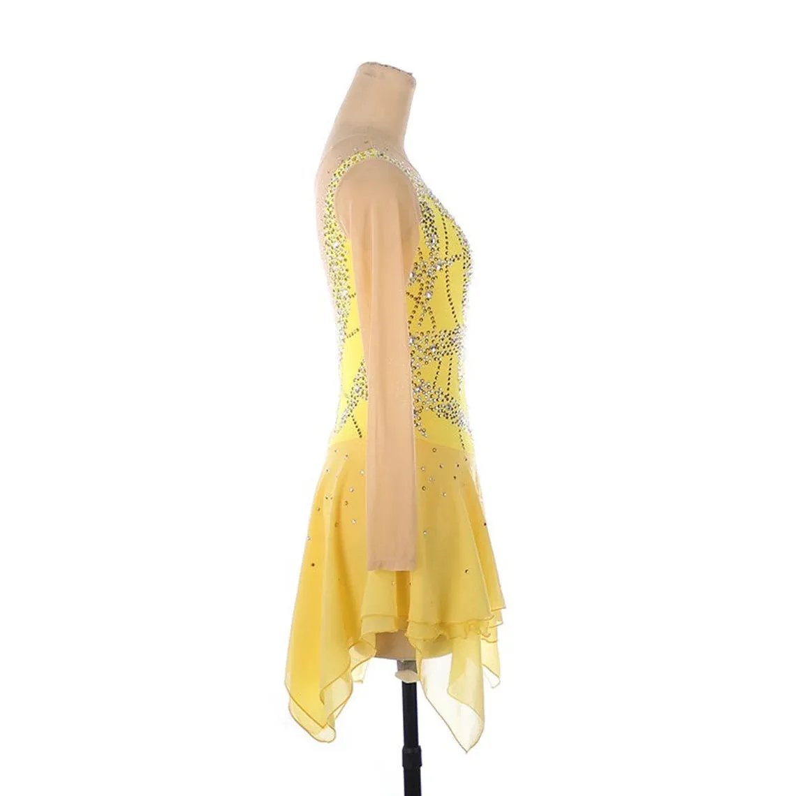 Competition Skating Dress Yellow Asymmetrical Design BSU130666