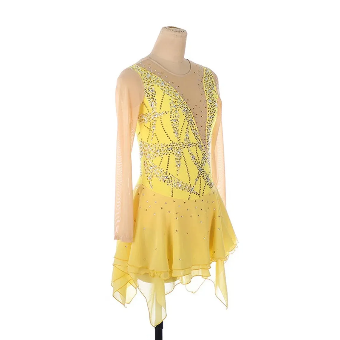 Competition Skating Dress Yellow Asymmetrical Design BSU130666