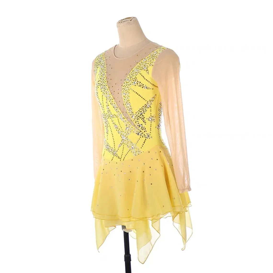 Competition Skating Dress Yellow Asymmetrical Design BSU130666
