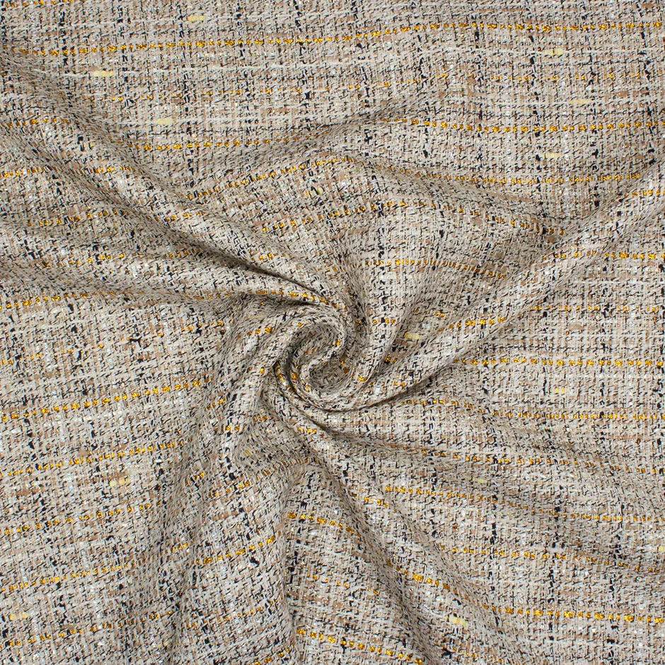 Cream, Black & Gold Metallic Cotton Blend Bouclé