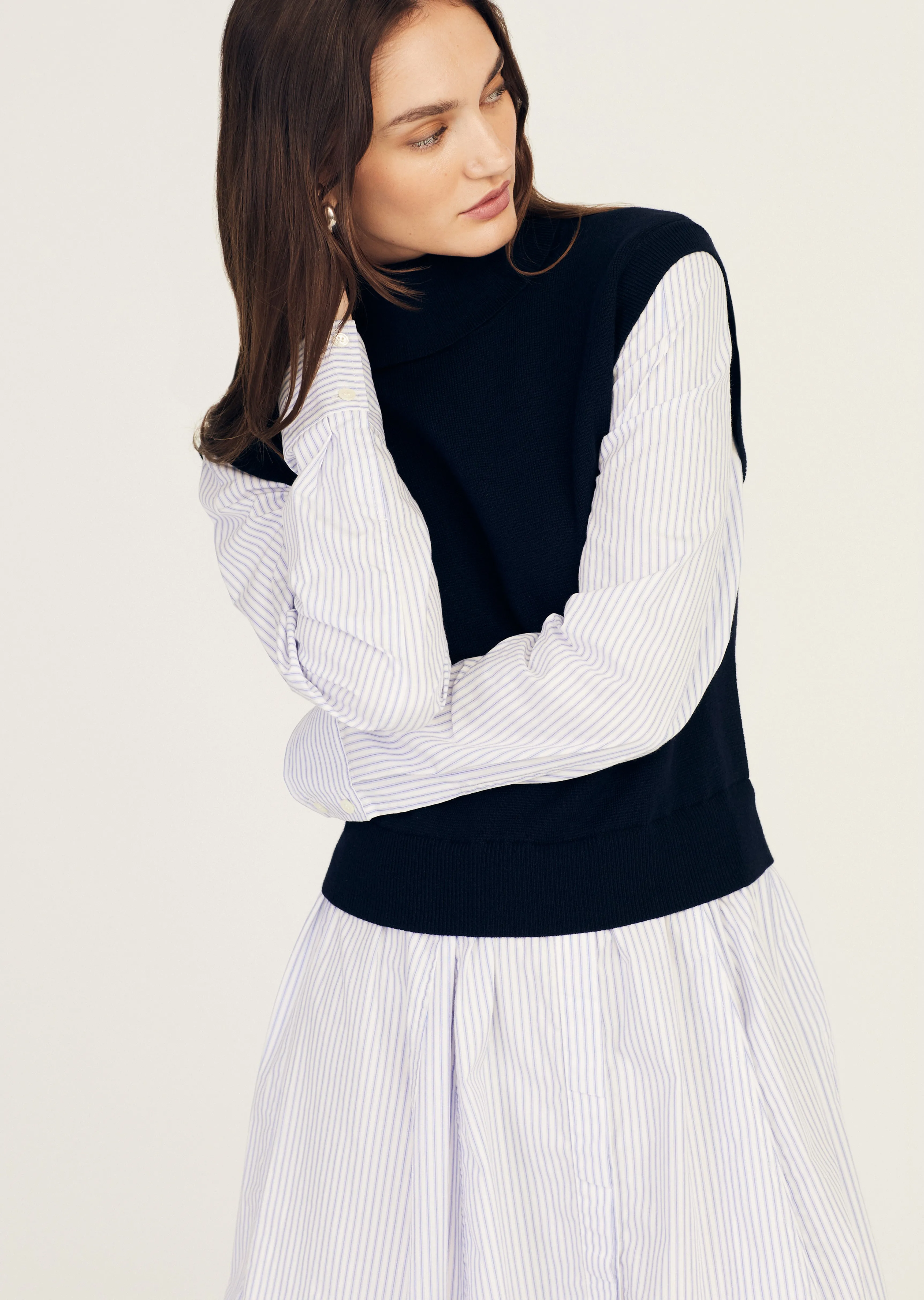 Cressida Mixed Media Dress - Midnight-Stripe