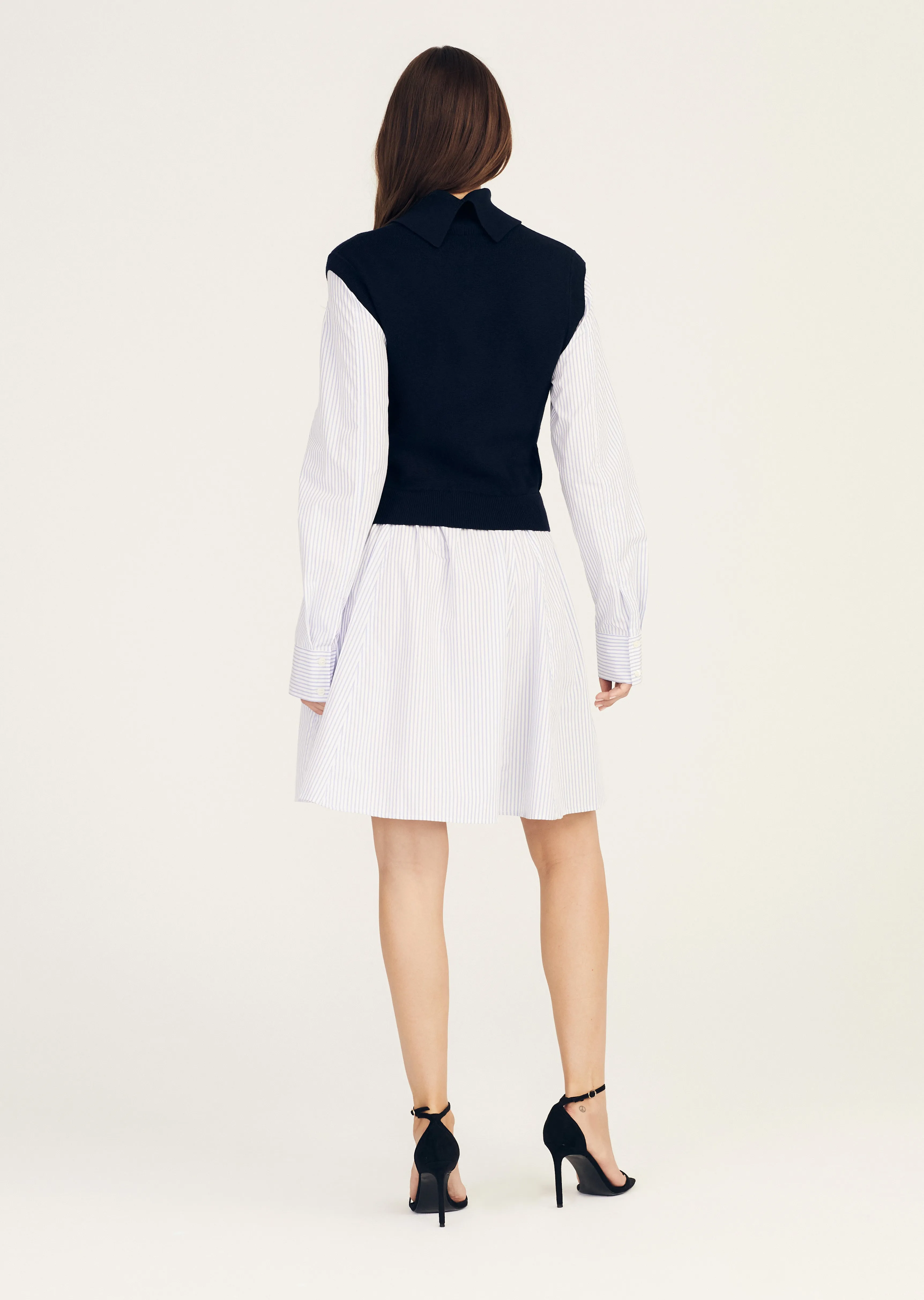 Cressida Mixed Media Dress - Midnight-Stripe