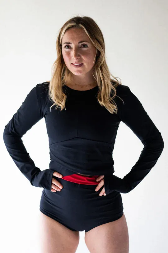 Davy J The Wrap Long Sleeve Swim Top Black